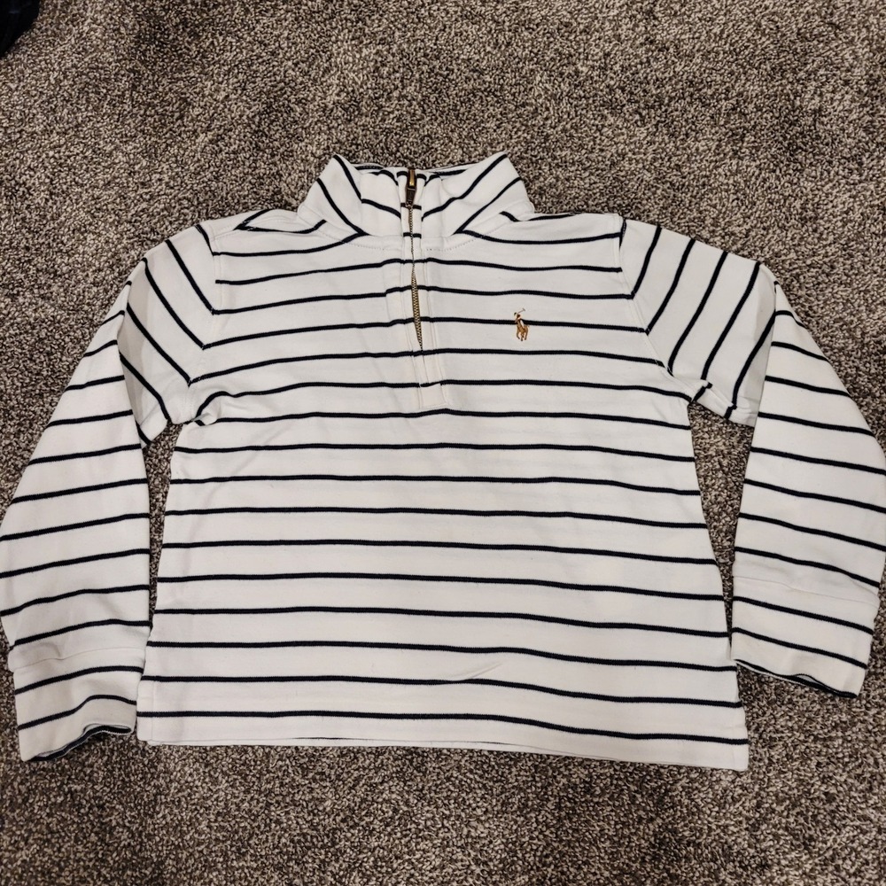 Polo Ralph Lauren Kids 3 White & Black Striped Quarter Zip Cotton Pullover